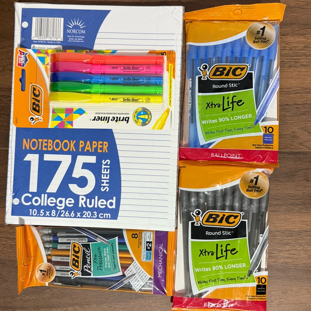 School Supply Bundle, Pens, Pencils, Highlighters, Lined Paper.